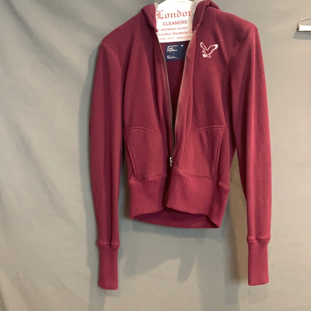 Maroon american eagle zip up jacket, Sherpa hoodie